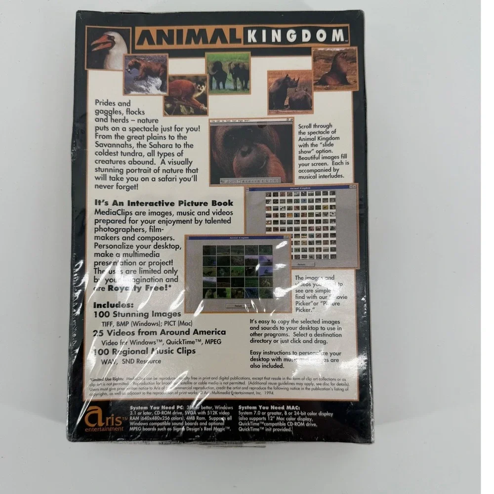 Aris Entertainment Animal‎ Kingdom CD-ROM 1994 PC Mac New Sealed EA 9137